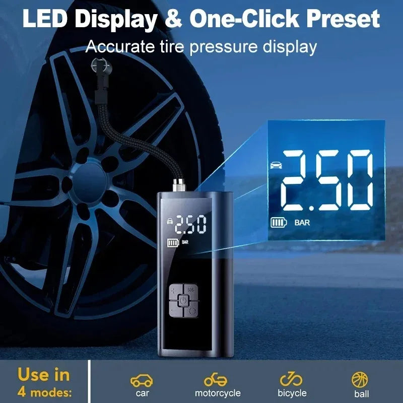 Gonfleur de pneu électrique sans fil avec éclairage LED